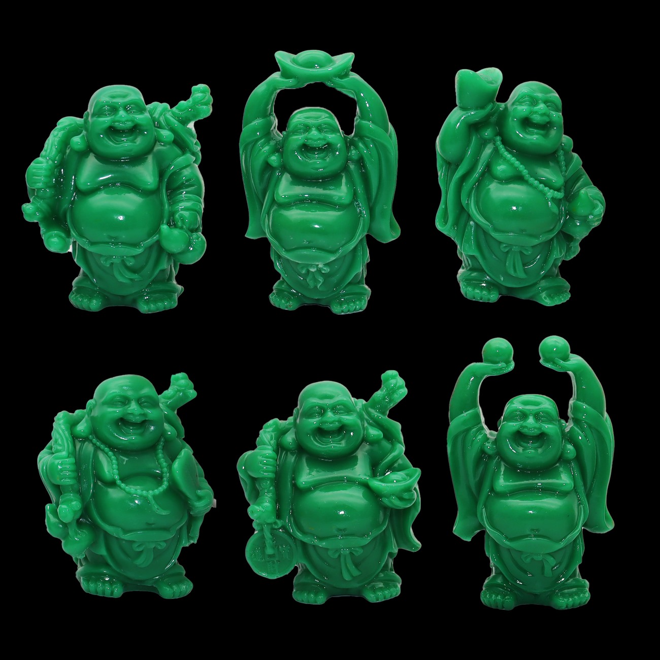 Buda Sonriente 6 Unidades Feng Shui Prosperidad Verde